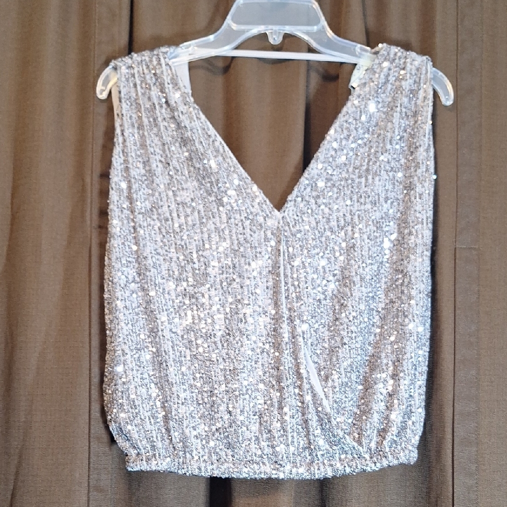 She + Sky Glittering Silver Sequin Cropped
